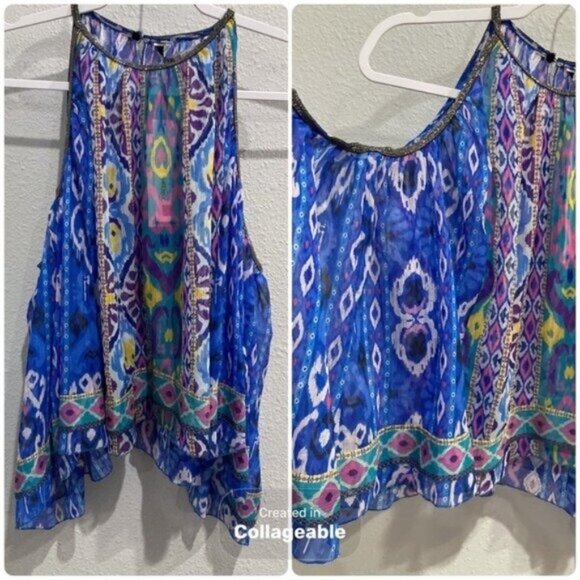 New Zara Boho Feminine Beaded Top Semi Sheer Itak Ruffle Flowy Artsy - Picture 1 of 8